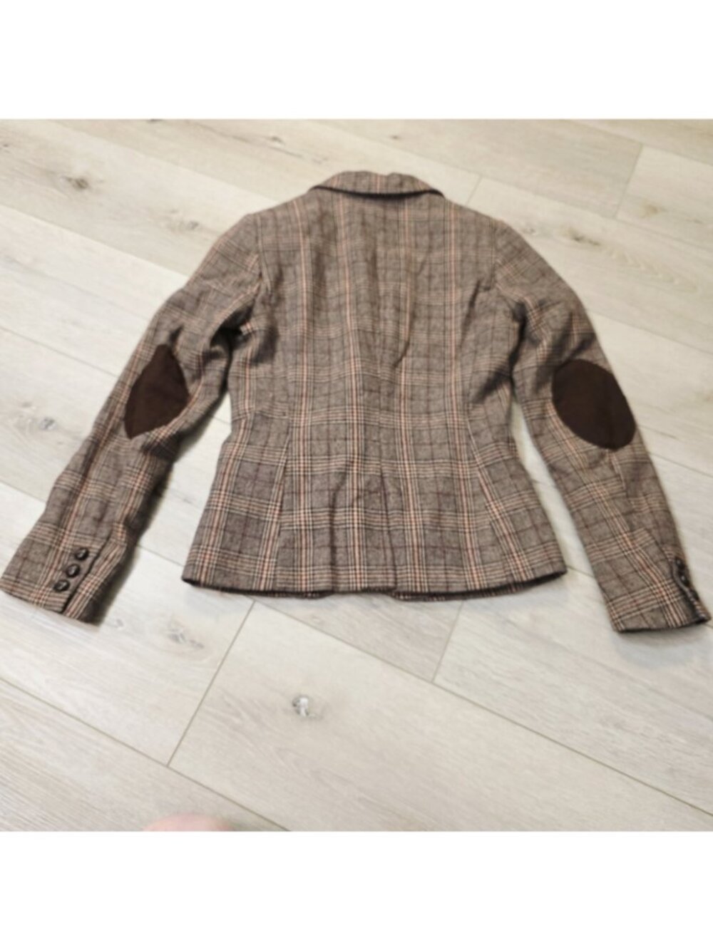 H&M L.O.G.G. Plaid Tweed Blazer Elbow Patch Wool Blend Academia Preppy Sz 2 - Picture 7 of 7